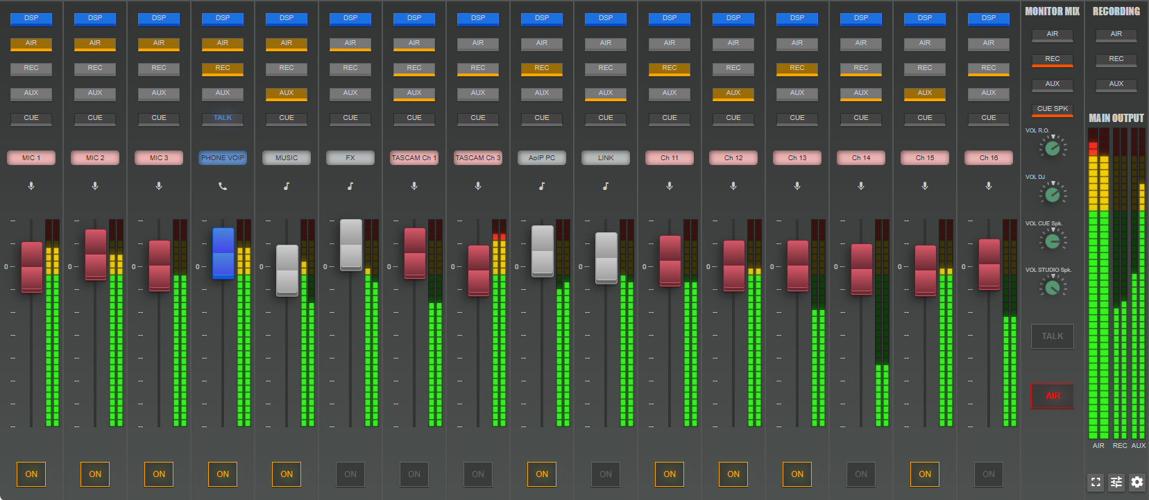 KIWI MIX professional software radio console receiving AudioIP sources